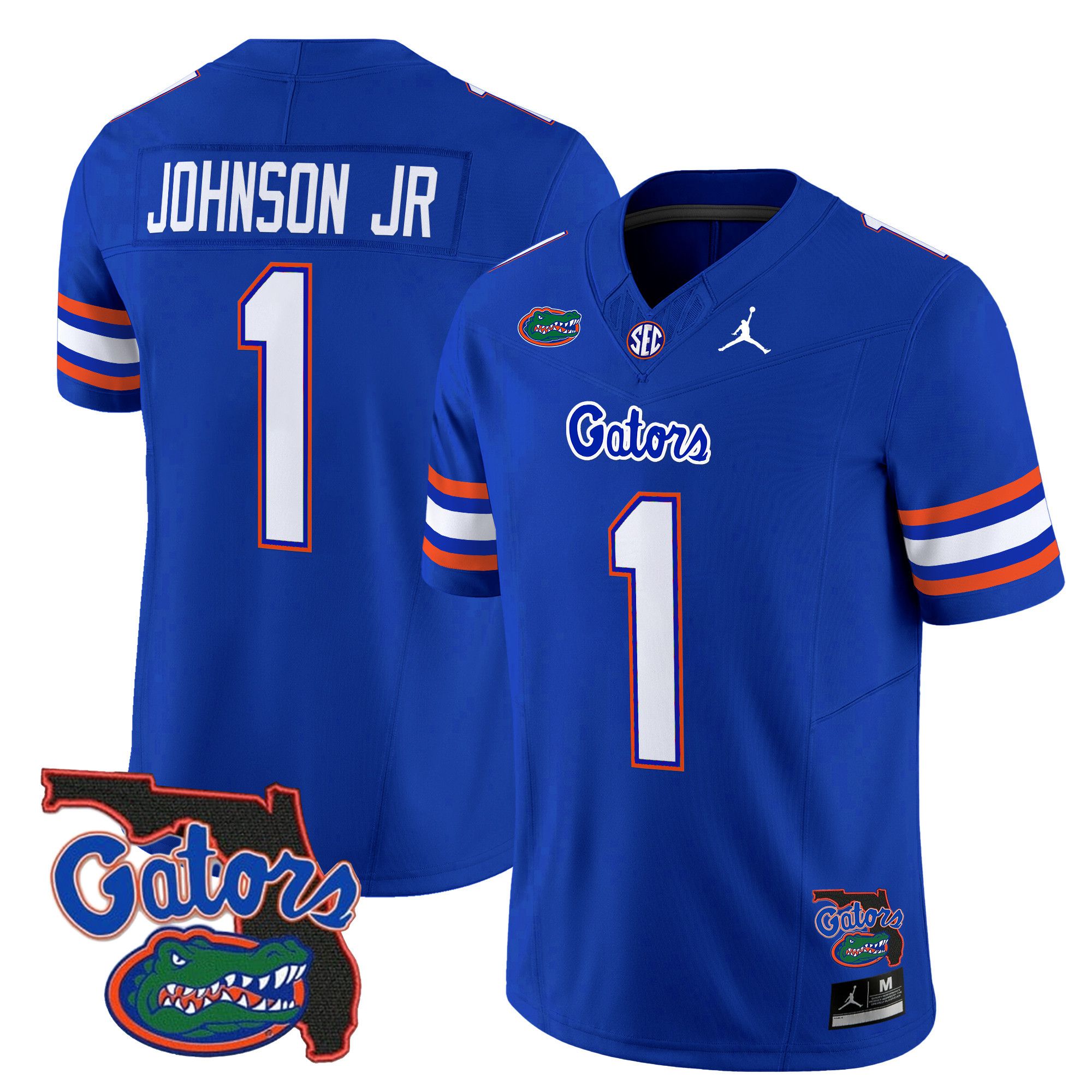 Men Florida Gators #1 Johnson jr Blue 2024 Florida Patch Vapor Limited NCAA Jersey style 1